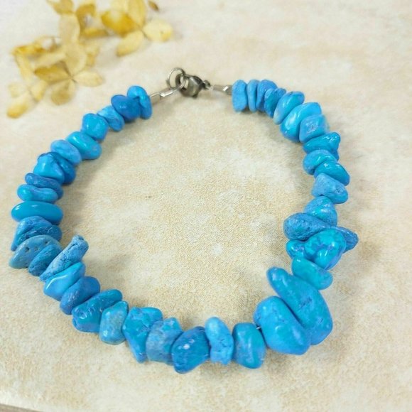 Blue Stones Beaded Bracelet Natural Gemstones Beads Jewelry Jewel Trinket Gift - Picture 2 of 9